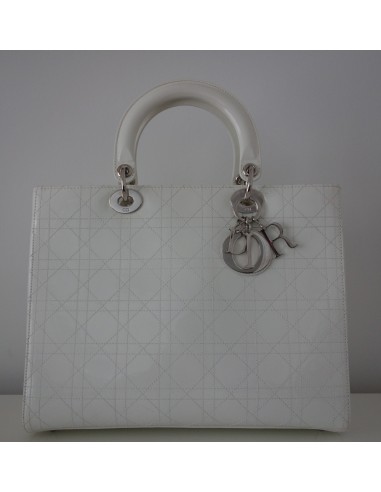 SAC LADY DIOR GM CUIR VERNI BLANC 