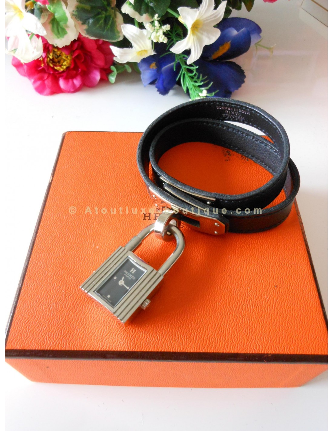 MONTRE CADENAS HERMES KELLY + BRACELET DOUBLE TOUR NOIR