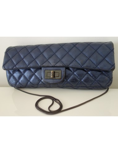 SAC CHANEL 2.55 BAGUETTE BLEU METALLIQUE