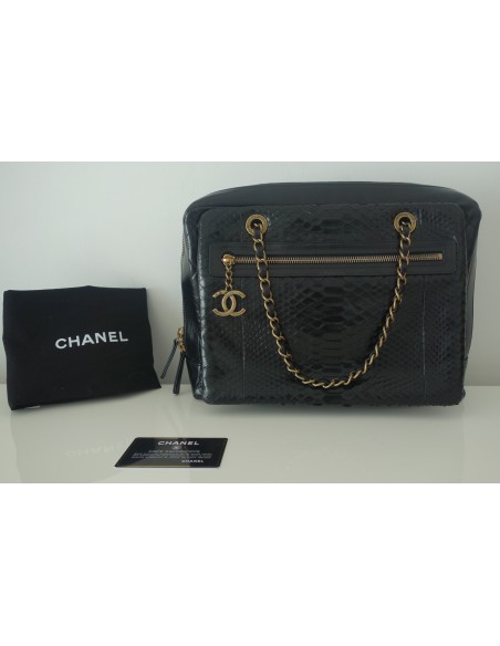 SAC CHANEL CAMERA NOIR CUIR ET PYTHON