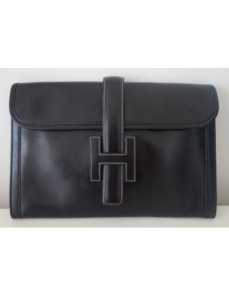 POCHETTE JIGE HERMES CUIR NOIR