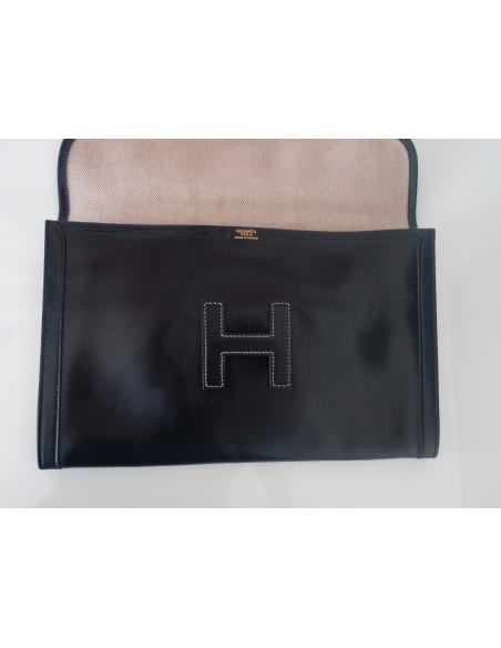 POCHETTE JIGE HERMES CUIR NOIR