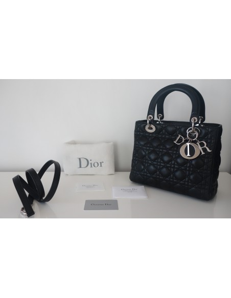 SAC LADY DIOR MEDIUM CUIR NOIR