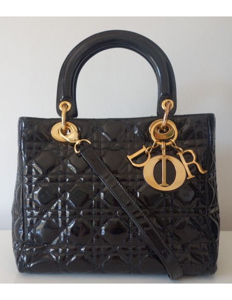 SAC LADY DIOR MEDIUM VERNI NOIR