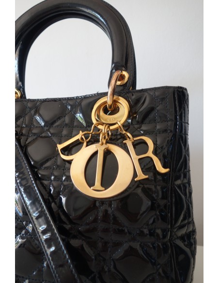 SAC LADY DIOR MEDIUM VERNI NOIR