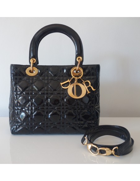 SAC LADY DIOR MEDIUM VERNI NOIR