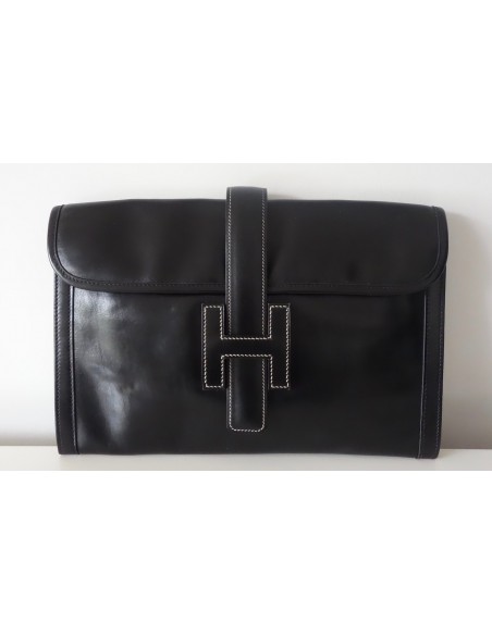 POCHETTE HERMES JIGE CUIR NOIR