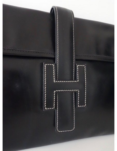 POCHETTE HERMES JIGE CUIR NOIR