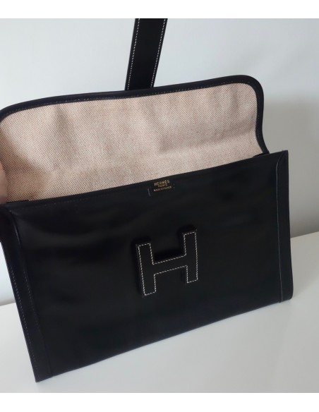 POCHETTE HERMES JIGE CUIR NOIR