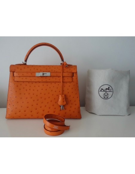 SAC HERMES KELLY AUTRUCHE ORANGE