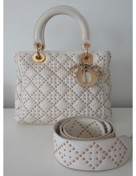 SAC LADY DIOR CLOUTE VEAU ECRU