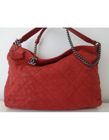 SAC CHANEL SHOPPING CUIR ROUGE