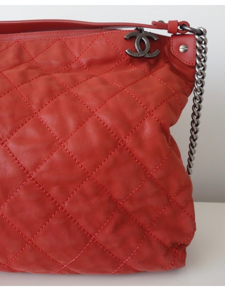 SAC CHANEL SHOPPING CUIR ROUGE