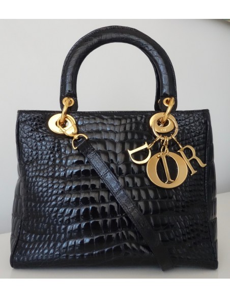 SAC LADY DIOR CROCODILE NOIR