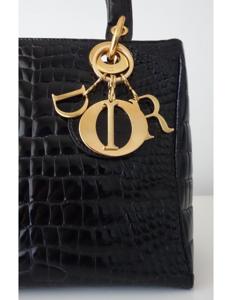 SAC LADY DIOR CROCODILE NOIR