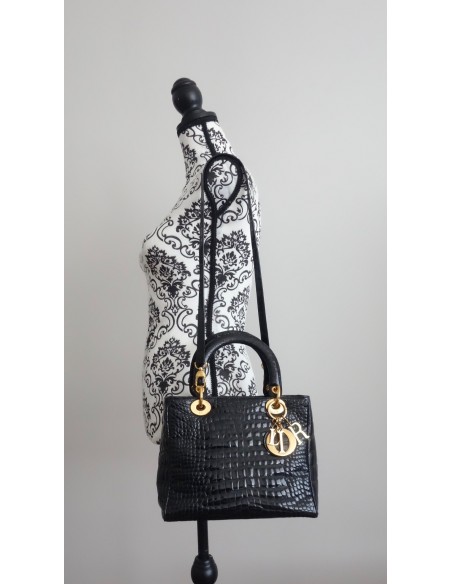 SAC LADY DIOR CROCODILE NOIR