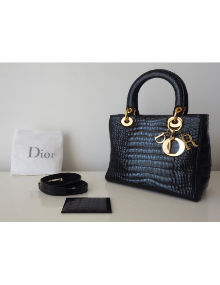 SAC LADY DIOR CROCODILE NOIR