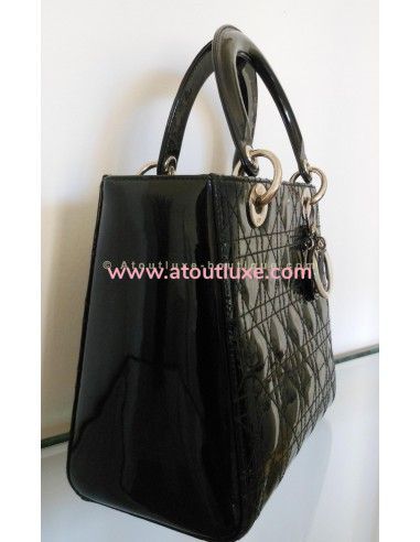 SAC LADY DIOR NOIR VERNI - MOYEN MODELE