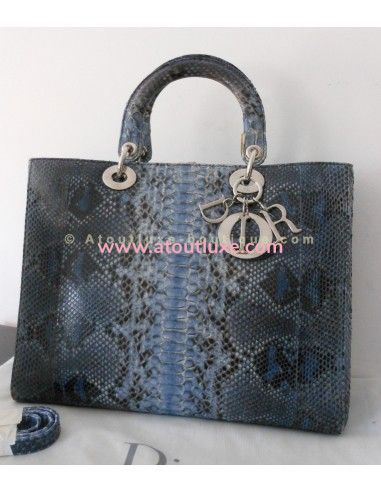 SAC LADY DIOR PYTHON BLEU - GRAND MODELE