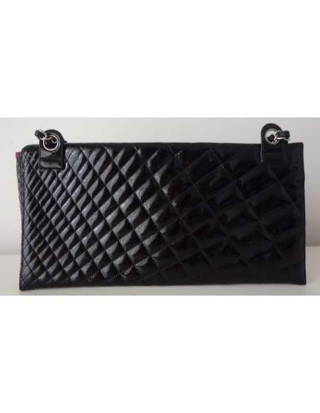 POCHETTE CHANEL CUIR VERNI NOIR