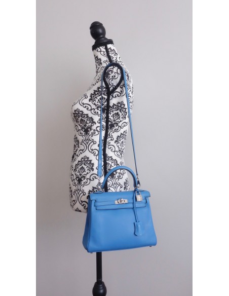 SAC HERMES KELLY 25 BLEU PARADIS