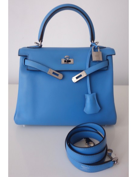 SAC HERMES KELLY 25 BLEU PARADIS