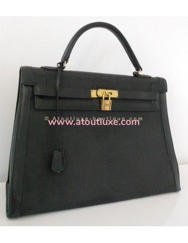 SAC HERMES KELLY NOIR VINTAGE BI-MATIERE