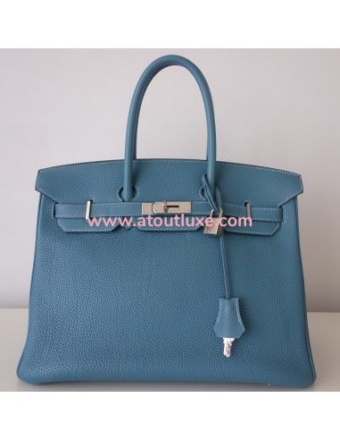 Sac Hermes Birkin 35 bleu jean