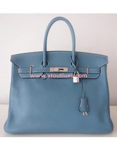 Sac Hermes Birkin 35 bleu jean