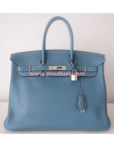 Sac Hermes Birkin 35 bleu jean