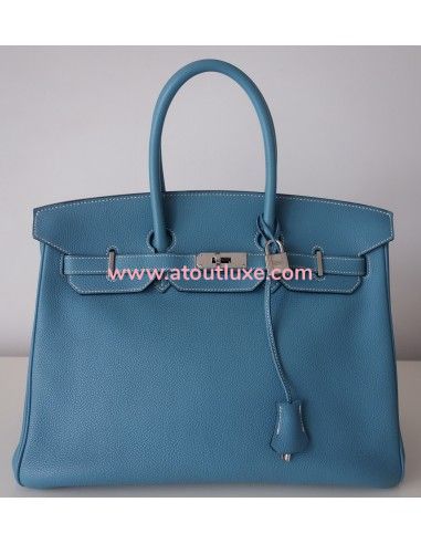 Sac Hermes Birkin 35 bleu jean