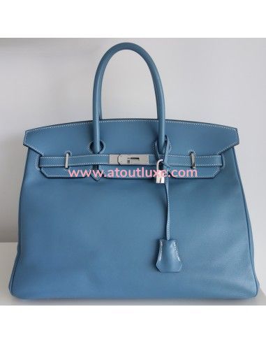 Sac Hermes Birkin 35 Swift bleu