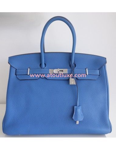 Sac Hermes Birkin 35 bleu Mykonos