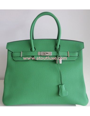 Sac Hermes Birkin 35 vert bambou