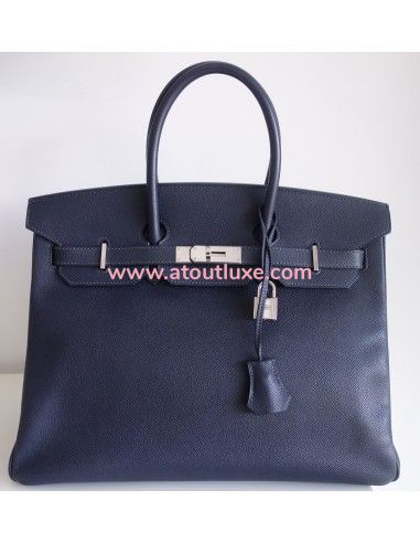 Sac Hermes Birkin 35 bleu marine