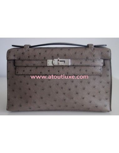 Pochette Hermes Kelly autruche étoupe