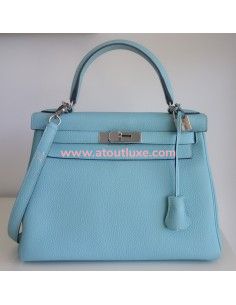 Sac Hermes Kelly 28 bleu Atoll