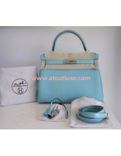 Sac Hermes Kelly 28 bleu Atoll 2