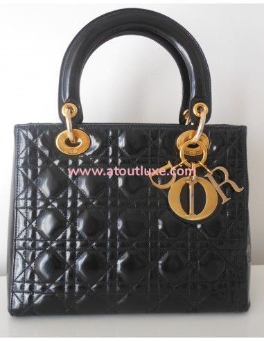 SAC LADY DIOR NOIR VERNI MEDIUM 