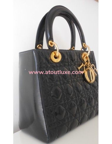SAC LADY DIOR NOIR VERNI MEDIUM  SAC LADY DIOR NOIR VERNI MEDIUM