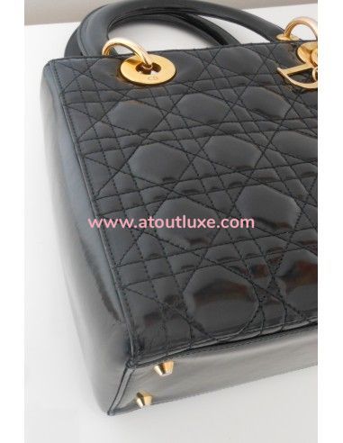SAC LADY DIOR NOIR VERNI MEDIUM  SAC LADY DIOR NOIR VERNI MEDIUM