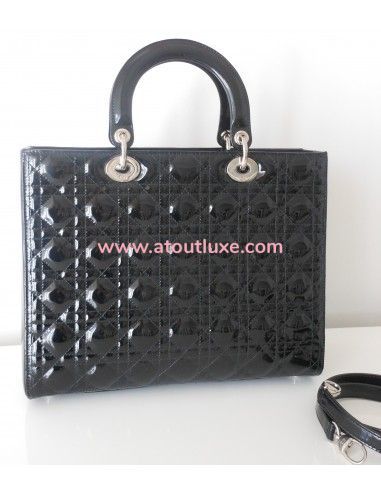 SAC LADY DIOR NOIR VERNI GRAND MODELE  SAC LADY DIOR NOIR VERNI GRAND MODELE