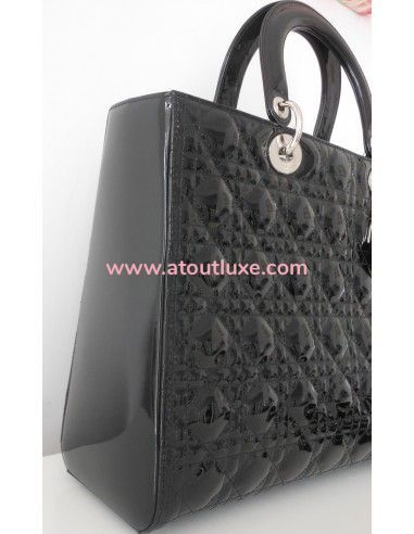SAC LADY DIOR NOIR VERNI GRAND MODELE  SAC LADY DIOR NOIR VERNI GRAND MODELE