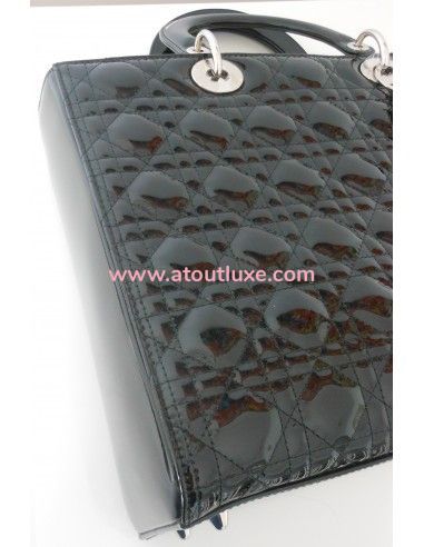 SAC LADY DIOR NOIR VERNI GRAND MODELE  SAC LADY DIOR NOIR VERNI GRAND MODELE