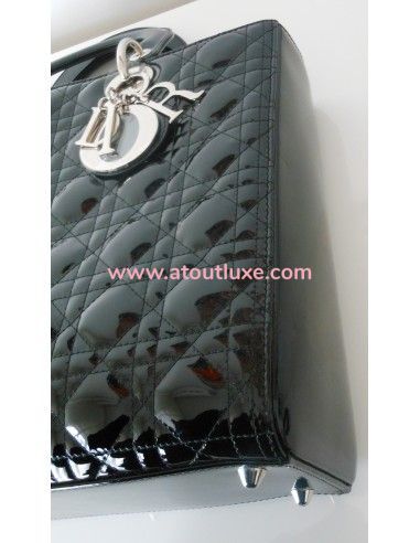 SAC LADY DIOR NOIR VERNI GRAND MODELE  SAC LADY DIOR NOIR VERNI GRAND MODELE