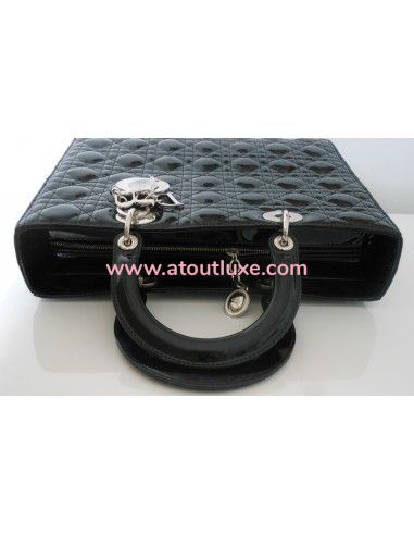SAC LADY DIOR NOIR VERNI GRAND MODELE  SAC LADY DIOR NOIR VERNI GRAND MODELE