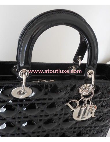 SAC LADY DIOR NOIR VERNI GRAND MODELE  SAC LADY DIOR NOIR VERNI GRAND MODELE