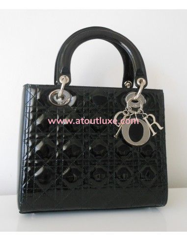 SAC LADY DIOR VERNI NOIR MEDIUM