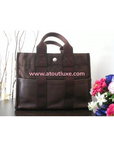 SAC HERMES CUIR ET TOILE MEDIUM BRUN