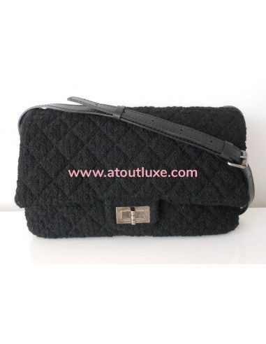 SAC CHANEL 2.55 TWEED NOIR GM